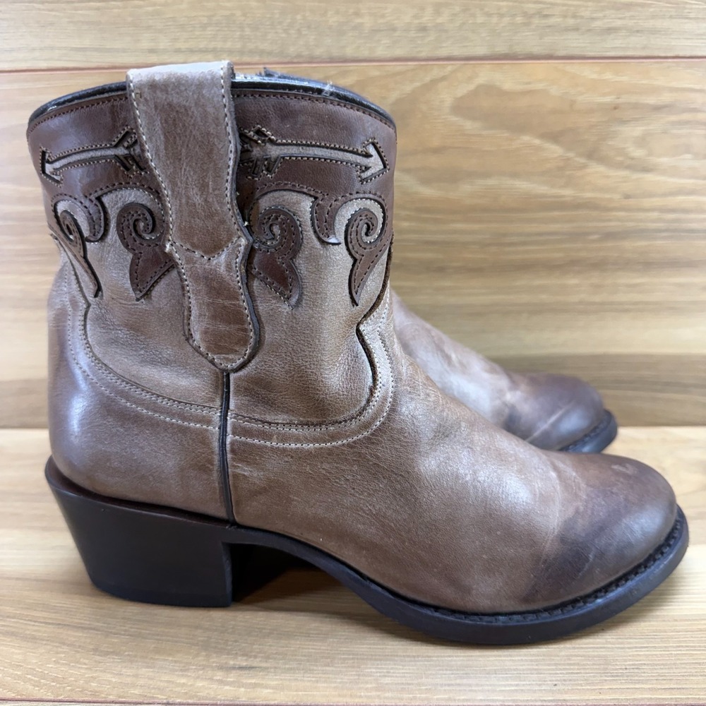 Stetson Western Ankle Boot Womens 6 Rustic Brown Zipper Block Heel Festival